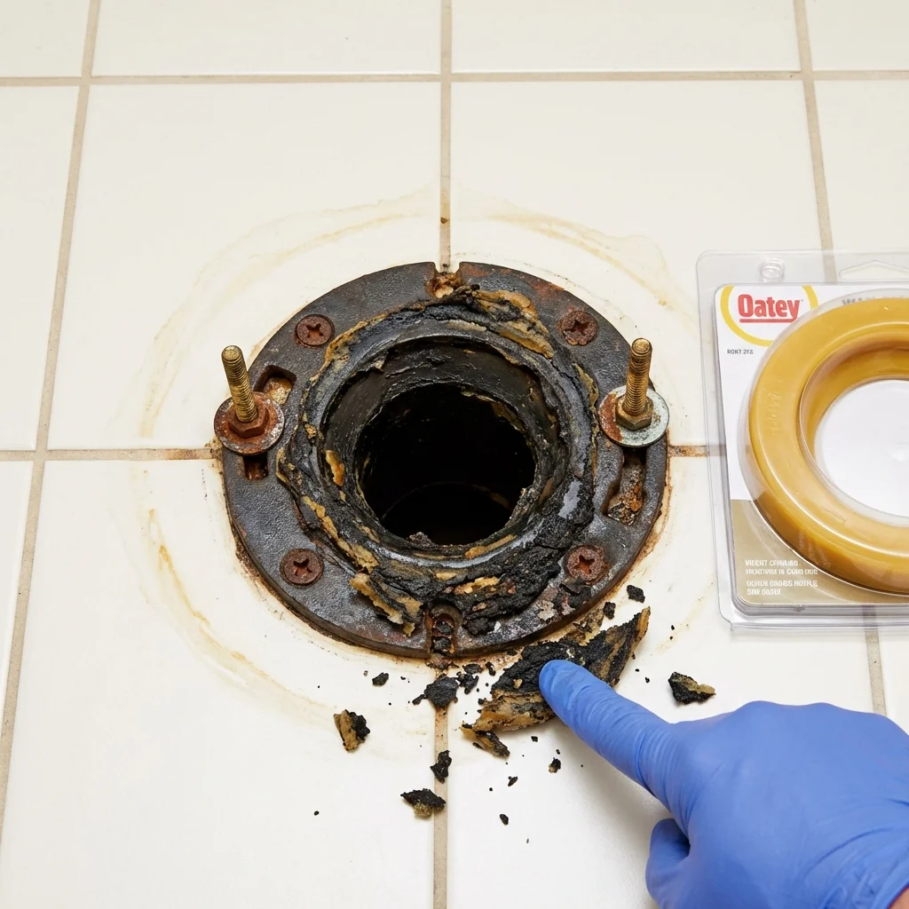 Failed wax ring showing water seepage at the base of a toilet in a Wayne, PA home