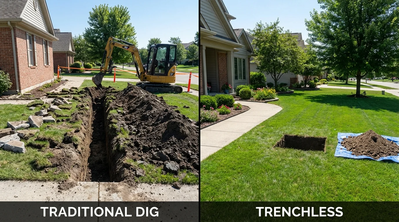 Trenchless sewer repair with minimal yard damage versus traditional excavation in Wayne, PA